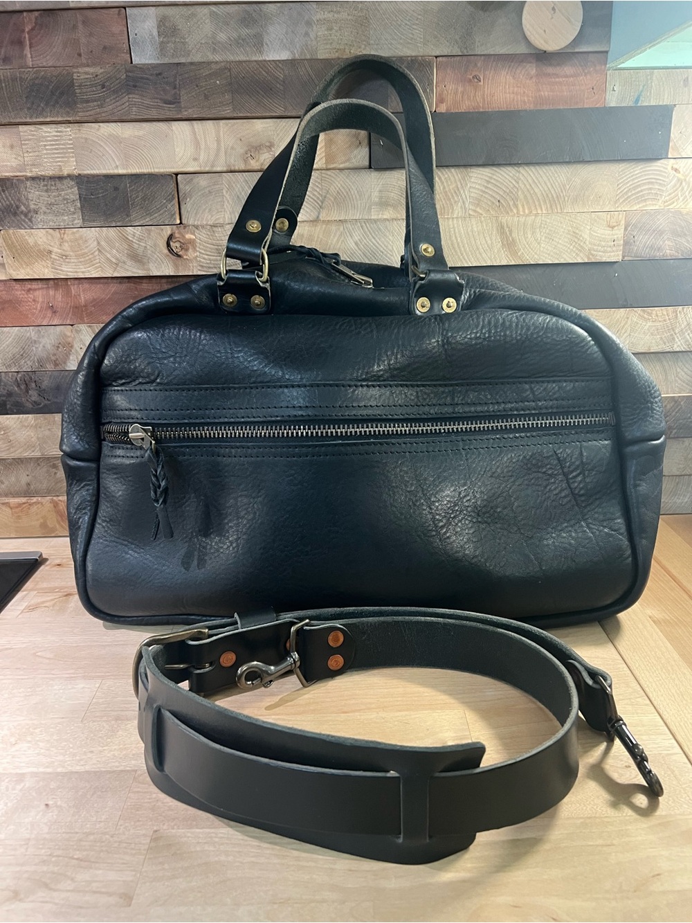 Go Forth Goods Black Bison Weekender duffle with crossbody strap